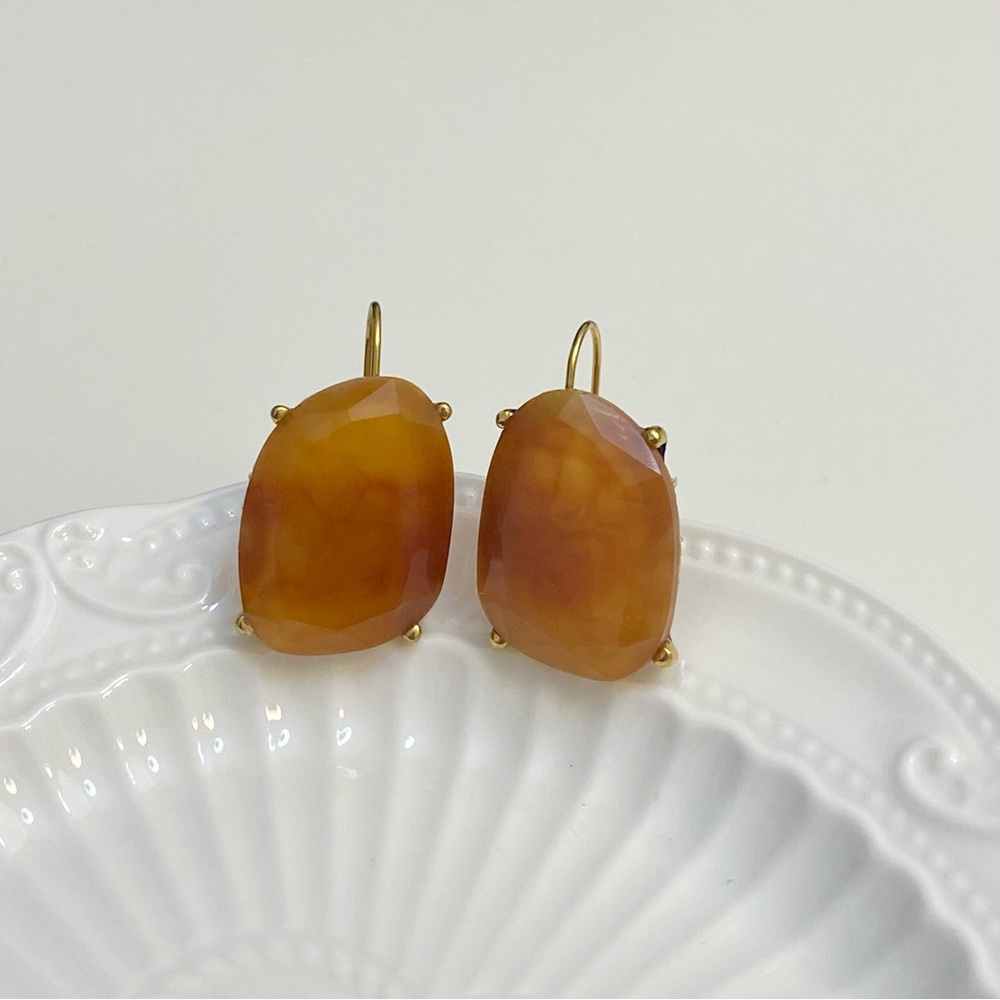 4/$15 Vintage Antique Gold Wire Brown Yellow Marble Stone Earrings - Picture 2 of 6